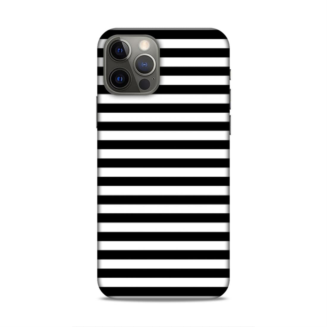 Black and White Line Hard Back Case For Apple iPhone 12 / 12 Pro