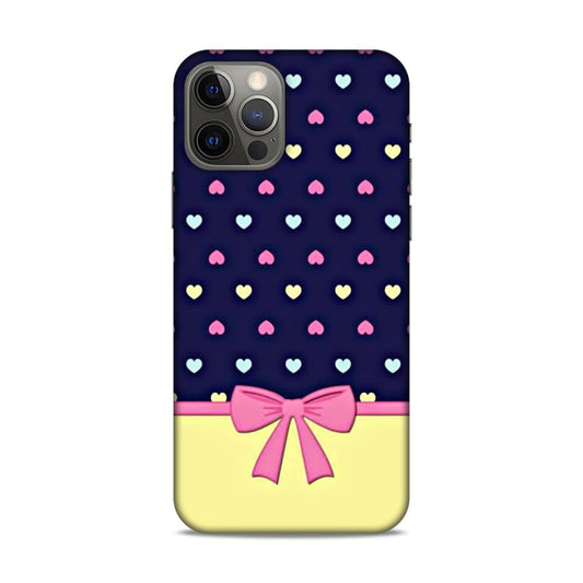 Heart Pattern with Bow Hard Back Case For Apple iPhone 12 / 12 Pro