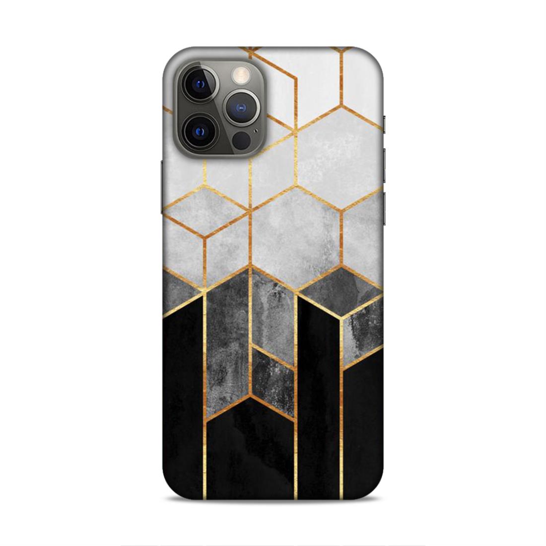 Hexagonal White Black Pattern Hard Back Case For Apple iPhone 12 / 12 Pro