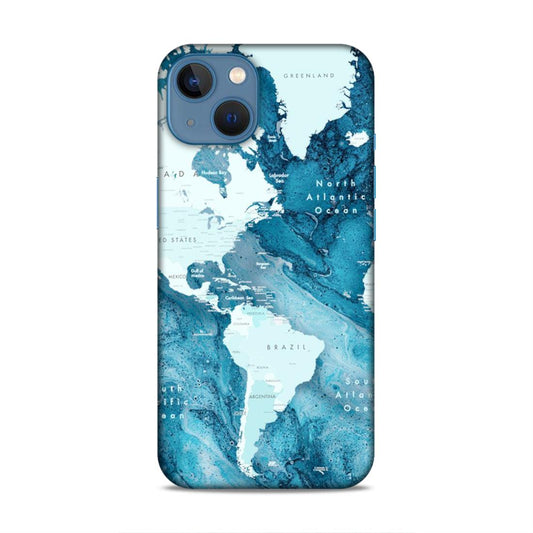 Blue Aesthetic World Map Hard Back Case For Apple iPhone 13 / 14
