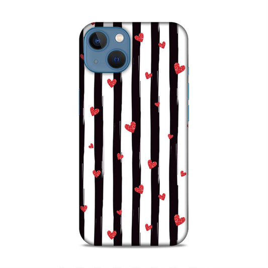 Little Hearts with Strips Hard Back Case For Apple iPhone 13 / 14