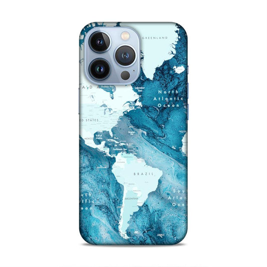 Blue Aesthetic World Map Hard Back Case For Apple iPhone 13 Pro