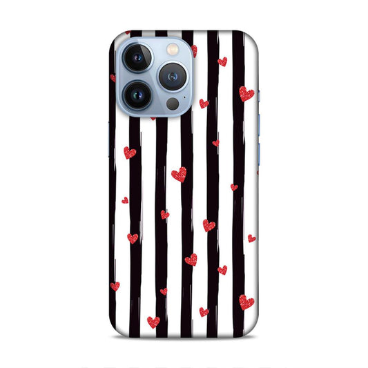 Little Hearts with Strips Hard Back Case For Apple iPhone 13 Pro