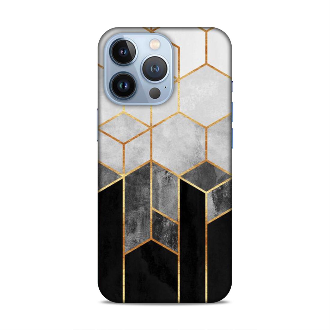 Hexagonal White Black Pattern Hard Back Case For Apple iPhone 13 Pro