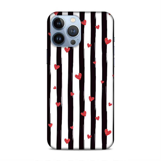 Little Hearts with Strips Hard Back Case For Apple iPhone 13 Pro Max