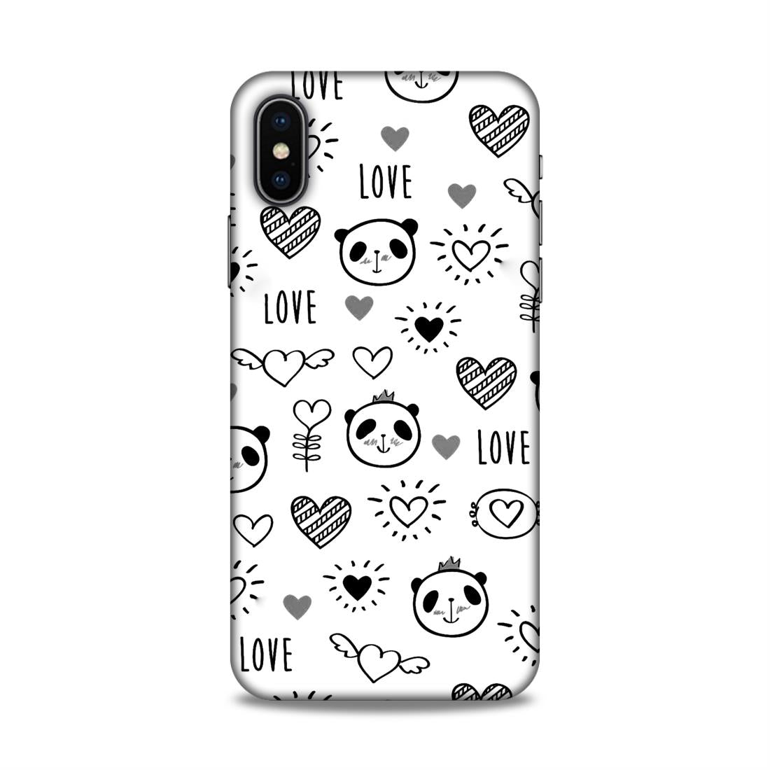 Heart Love and Panda Hard Back Case For Apple iPhone X/XS