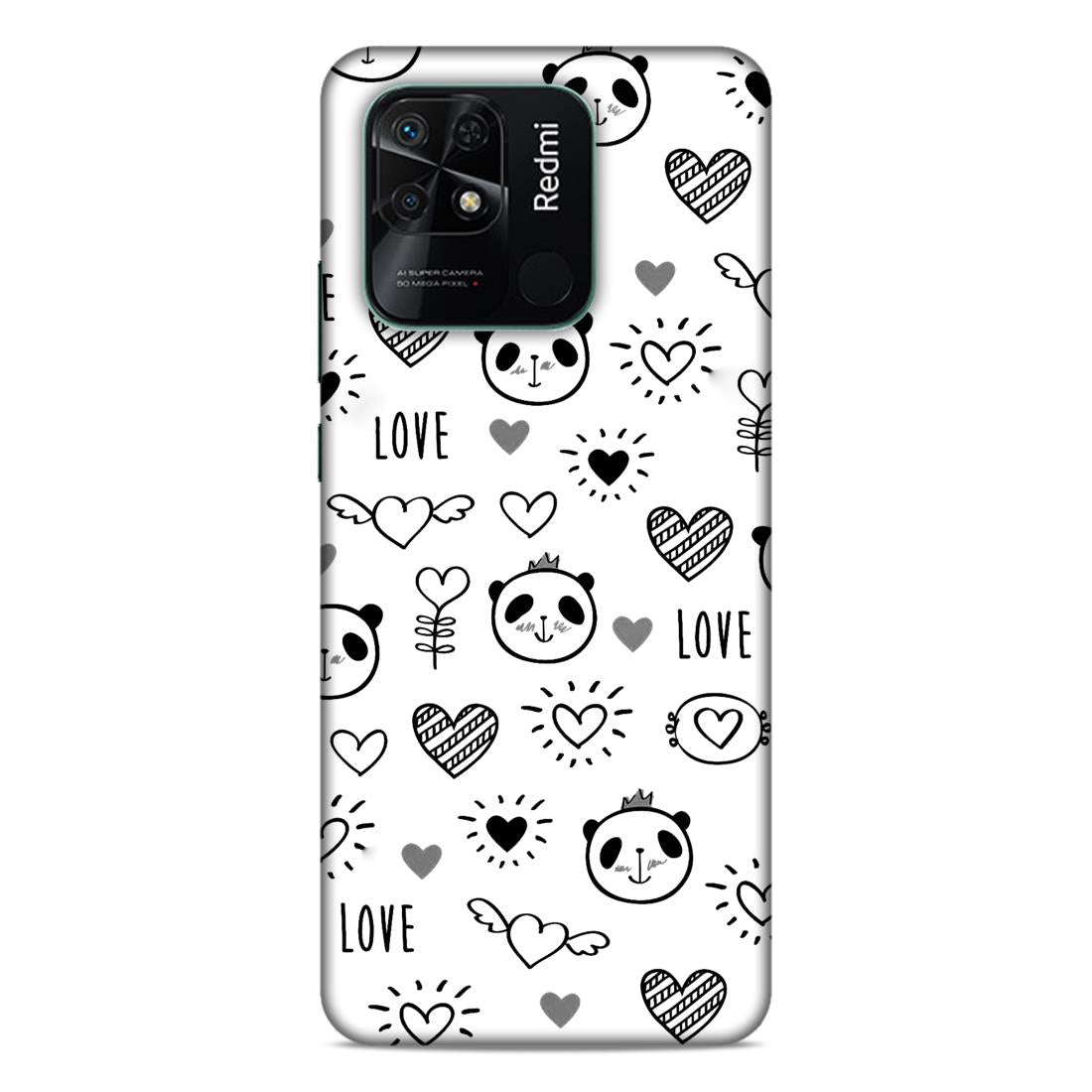 Heart Love and Panda Hard Back Case For Xiaomi Redmi 10 / 10C / 10 Power