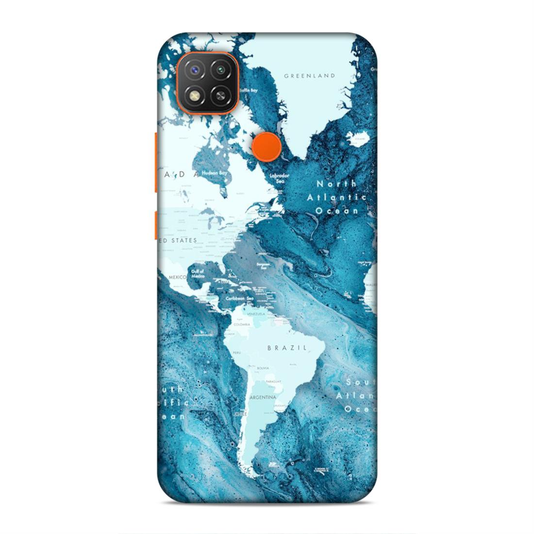 Blue Aesthetic World Map Hard Back Case For Xiaomi Poco C31 / Redmi 9 / 9C / 9 Active