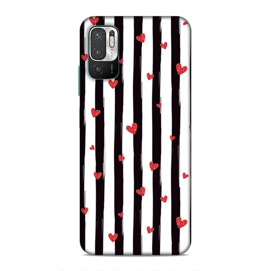 Little Hearts with Strips Hard Back Case For Xiaomi Poco M3 Pro 5G / Redmi Note 10 5G / 10T 5G