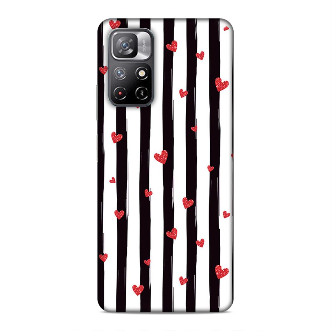 Little Hearts with Strips Hard Back Case For Xiaomi Poco M4 Pro 5G / Redmi Note 11T 5G
