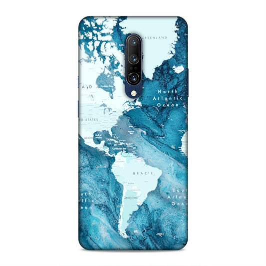 Blue Aesthetic World Map Hard Back Case For OnePlus 7 Pro