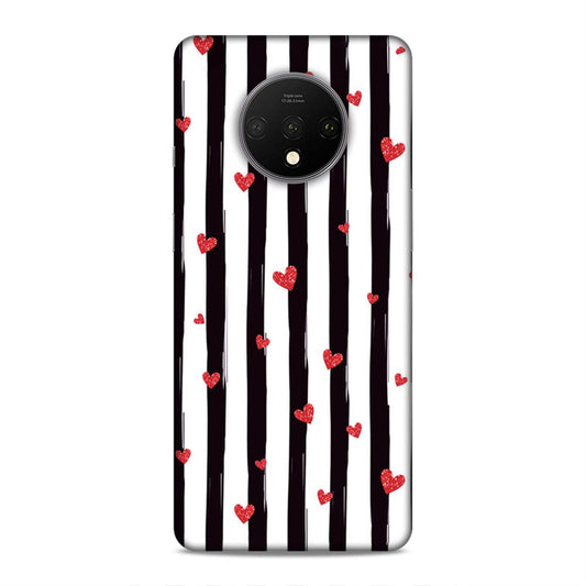 Little Hearts with Strips Hard Back Case For OnePlus 7T