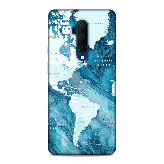 Blue Aesthetic World Map Hard Back Case For OnePlus 7T Pro