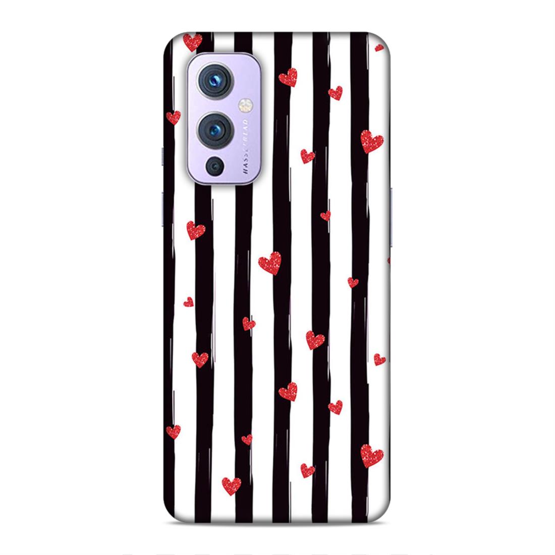 Little Hearts with Strips Hard Back Case For OnePlus 9