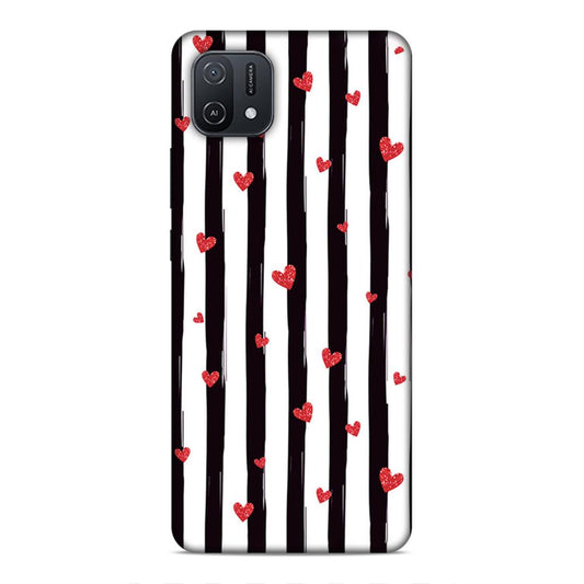 Little Hearts with Strips Hard Back Case For Oppo A16e / A16k