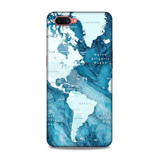 Blue Aesthetic World Map Hard Back Case For Oppo A3s / Realme C1