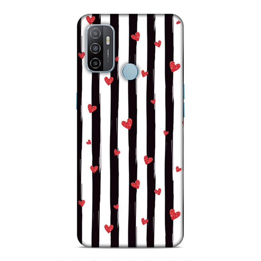 Little Hearts with Strips Hard Back Case For Oppo A33 2020 / A53 2020