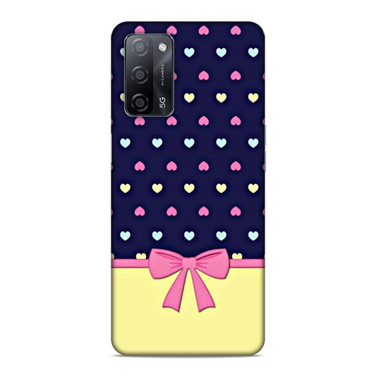 Heart Pattern with Bow Hard Back Case For Oppo A53s 5G / A55 5G / A16