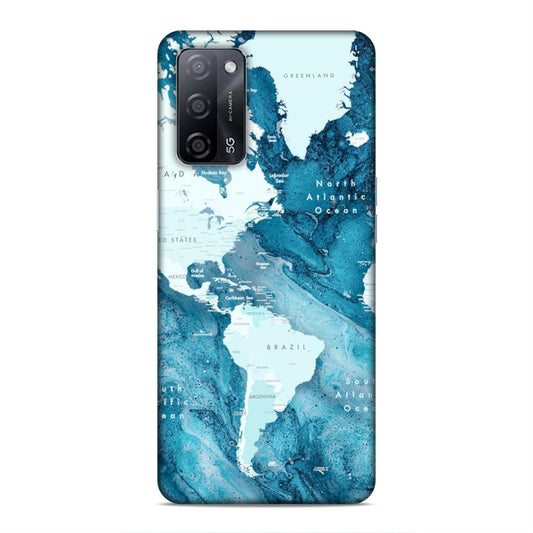 Blue Aesthetic World Map Hard Back Case For Oppo A53s 5G / A55 5G / A16