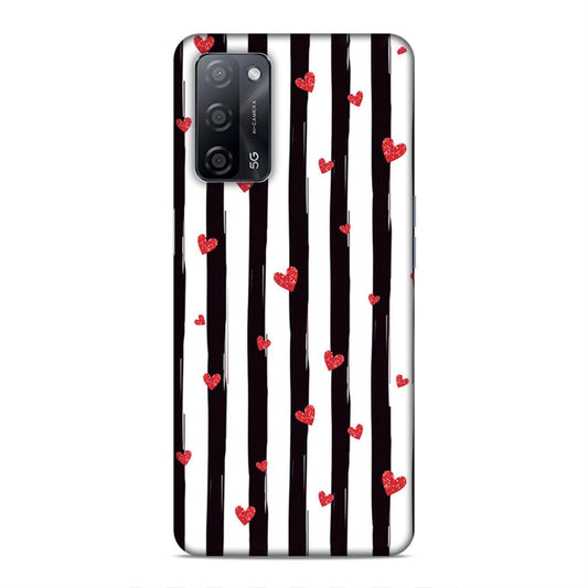 Little Hearts with Strips Hard Back Case For Oppo A53s 5G / A55 5G / A16
