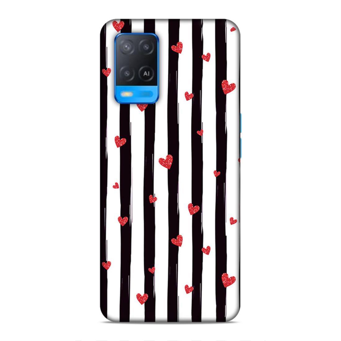 Little Hearts with Strips Hard Back Case For Oppo A54 4G