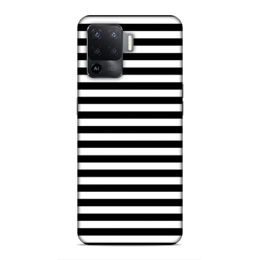 Black and White Line Hard Back Case For Oppo F19 Pro