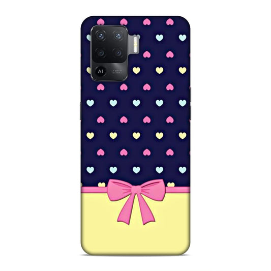 Heart Pattern with Bow Hard Back Case For Oppo F19 Pro