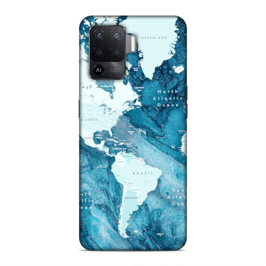 Blue Aesthetic World Map Hard Back Case For Oppo F19 Pro