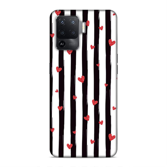 Little Hearts with Strips Hard Back Case For Oppo F19 Pro
