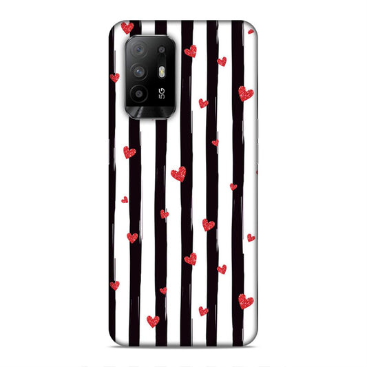 Little Hearts with Strips Hard Back Case For Oppo F19 Pro Plus