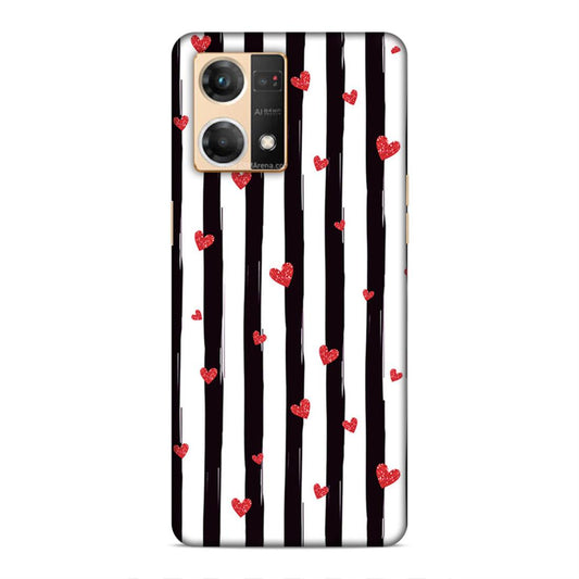 Little Hearts with Strips Hard Back Case For Oppo F21 Pro / F21s Pro