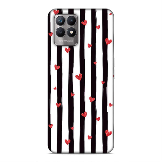 Little Hearts with Strips Hard Back Case For Realme 8i / Narzo 50