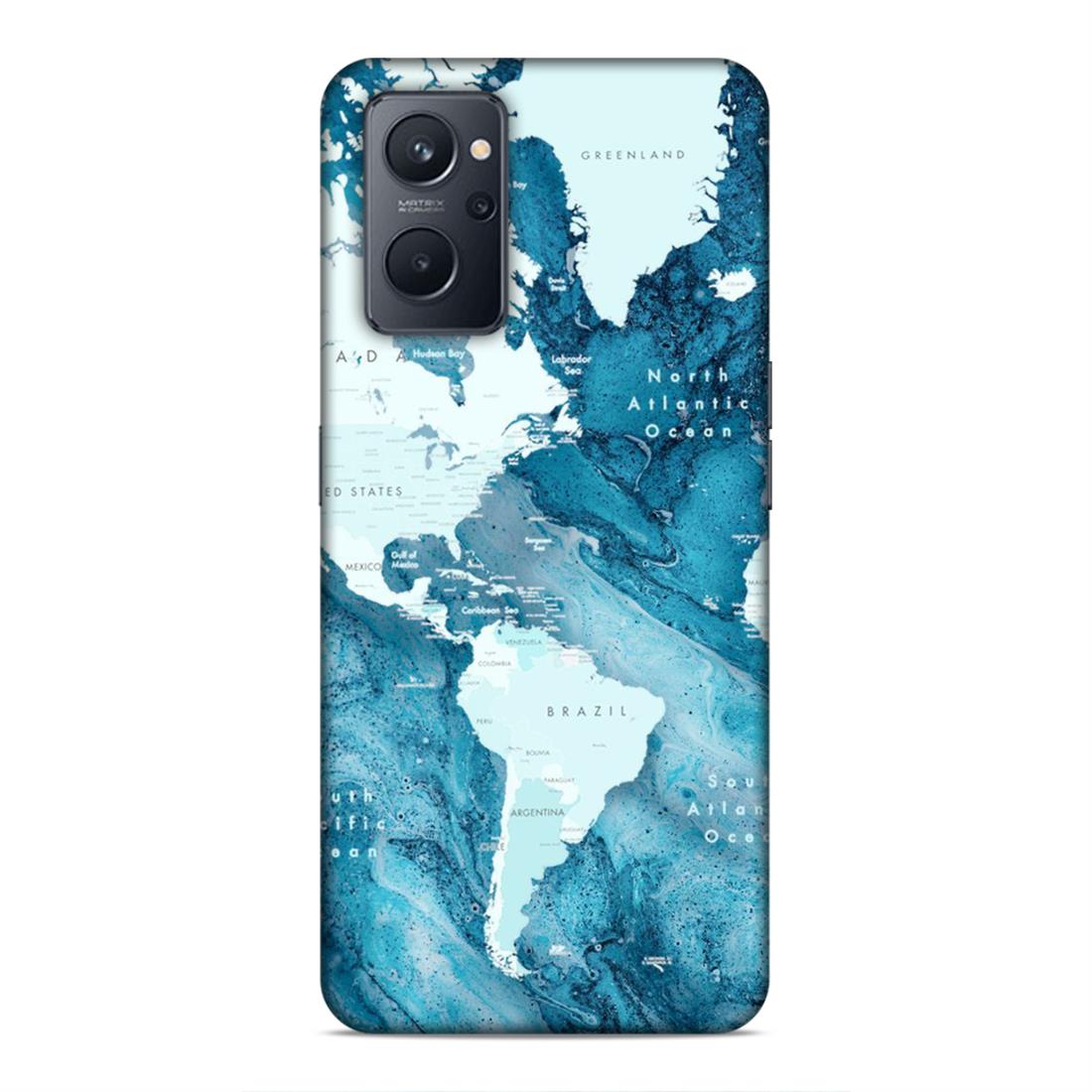 Blue Aesthetic World Map Hard Back Case For Oppo A36 / A76 / A96 4G / K10 4G / Realme 9i