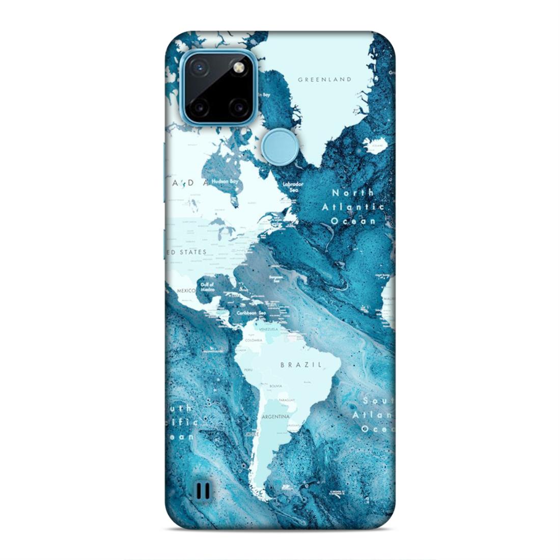 Blue Aesthetic World Map Hard Back Case For Realme C21Y / C25Y