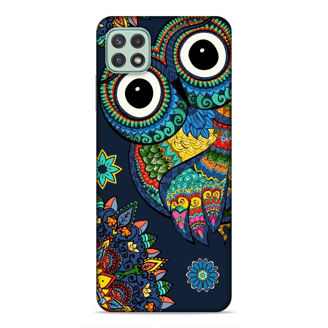 Owl and Mandala Flower Hard Back Case For Samsung Galaxy A22 5G / F42 5G