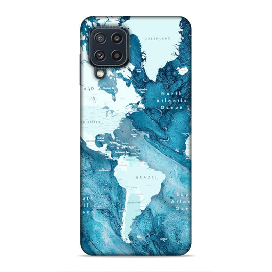 Blue Aesthetic World Map Hard Back Case For Samsung Galaxy A22 4G / F22 4G / M32 4G