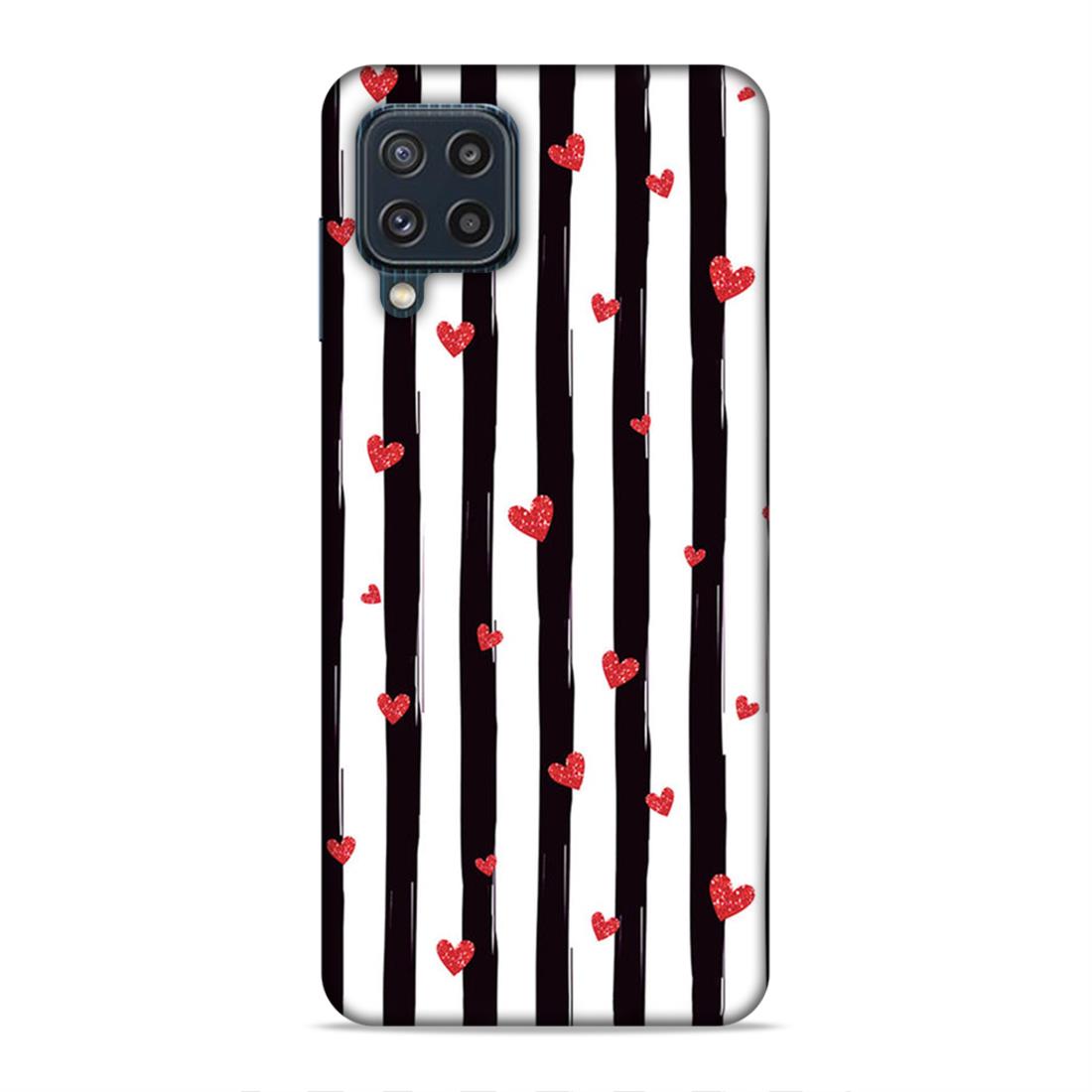 Little Hearts with Strips Hard Back Case For Samsung Galaxy A22 4G / F22 4G / M32 4G
