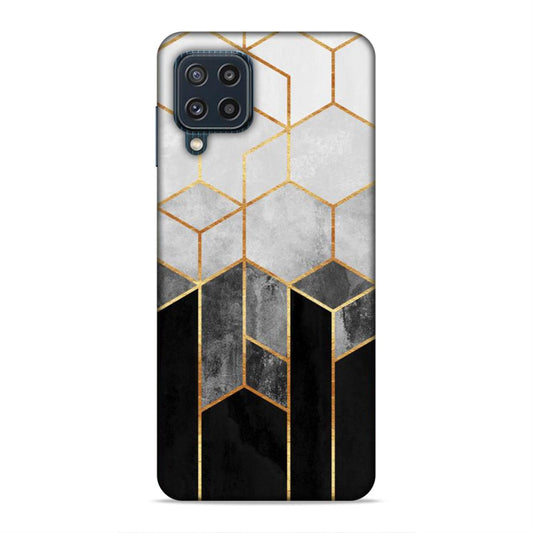 Hexagonal White Black Pattern Hard Back Case For Samsung Galaxy A22 4G / F22 4G / M32 4G