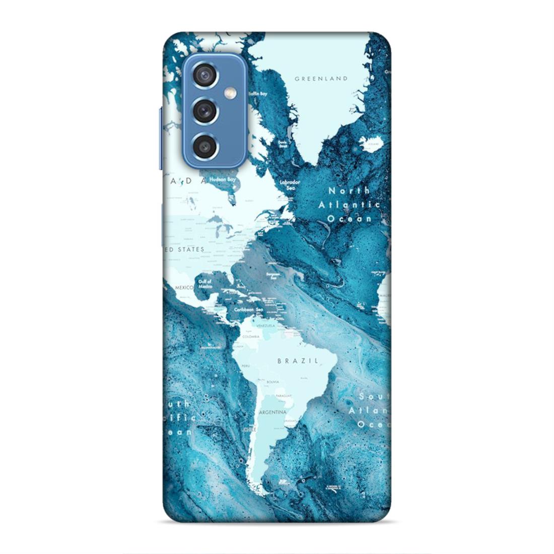 Blue Aesthetic World Map Hard Back Case For Samsung Galaxy M52 5G