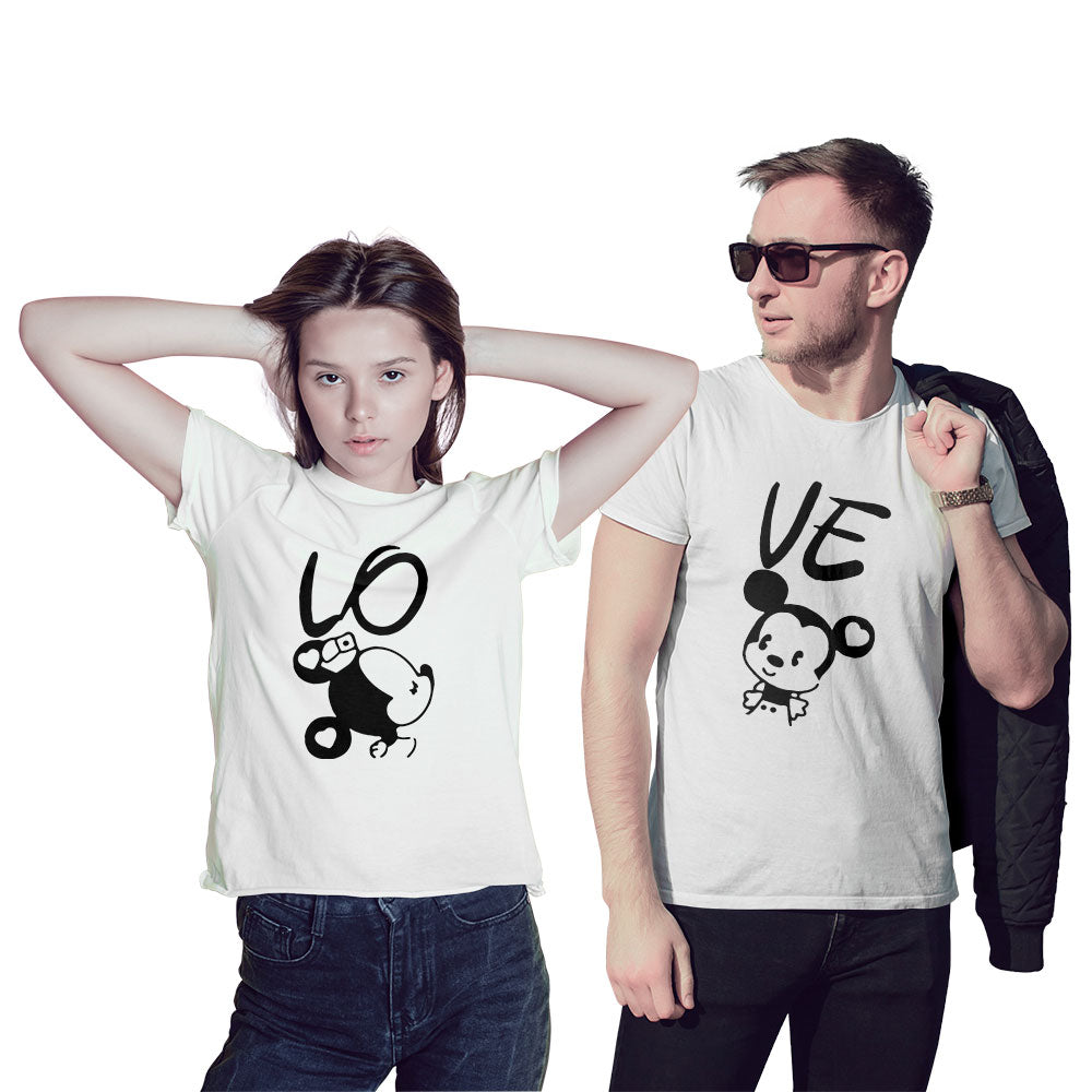 Love Micky and Minnie Face Couple T-shirt