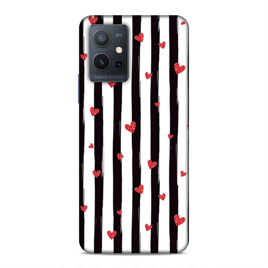 Little Hearts with Strips Hard Back Case For Vivo T1 5G / Y75 5G