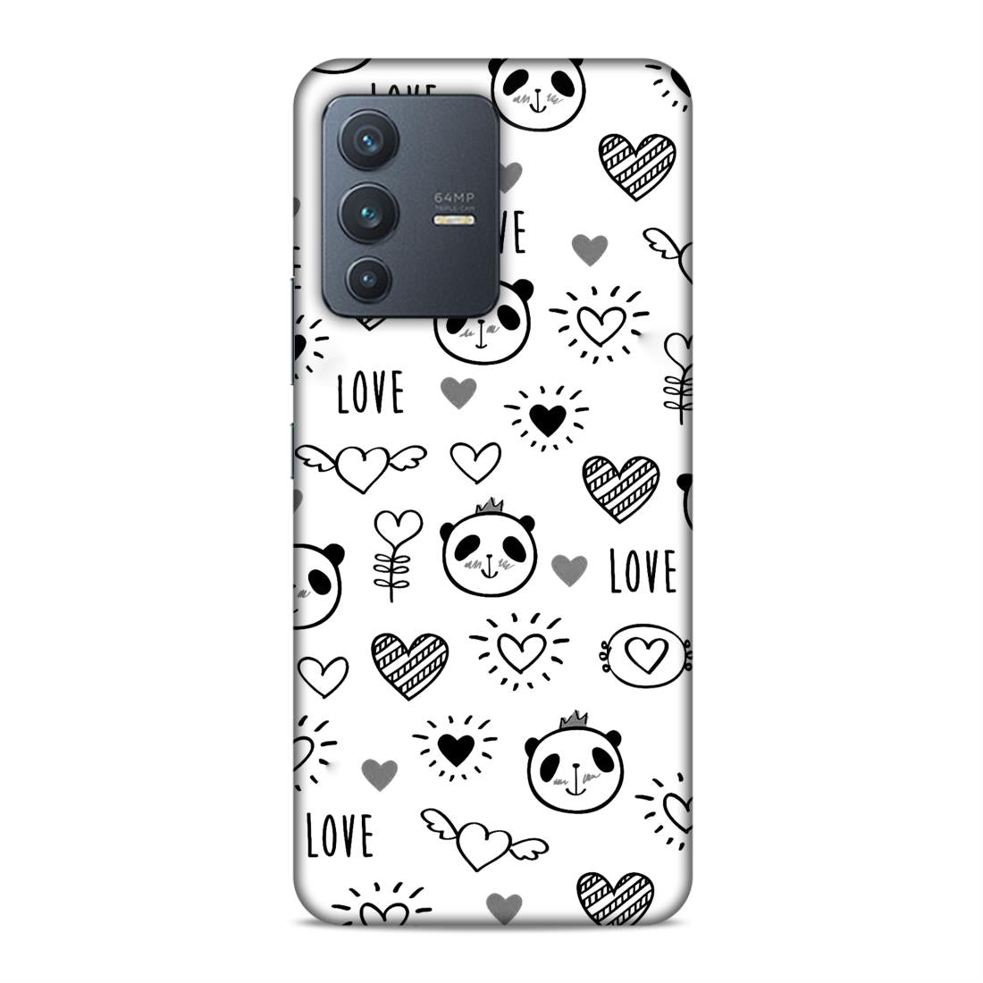 Heart Love and Panda Hard Back Case For Vivo V23 5G