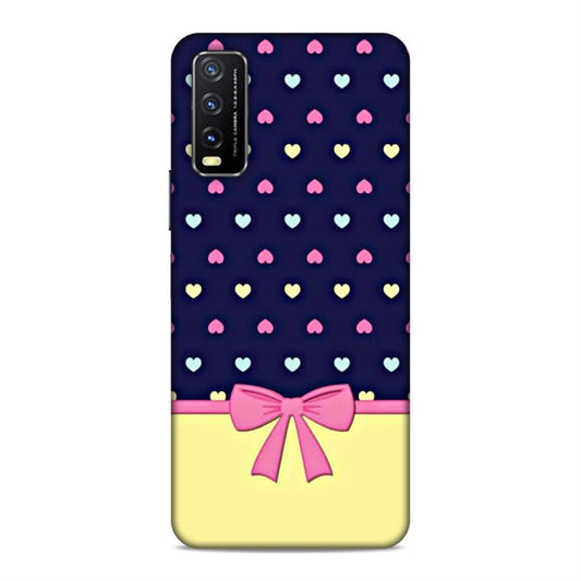 Heart Pattern with Bow Hard Back Case For Vivo Y3s 2021 / Y12s / Y12G / Y20 / Y20A / Y20G / Y20i / Y20T