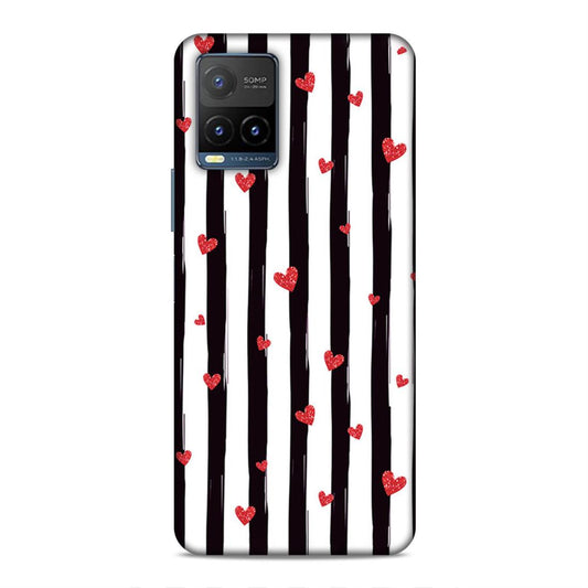 Little Hearts with Strips Hard Back Case For Vivo Y21 2021 / Y21A / Y21e / Y21G / Y21s / Y21T / Y33T / Y33s