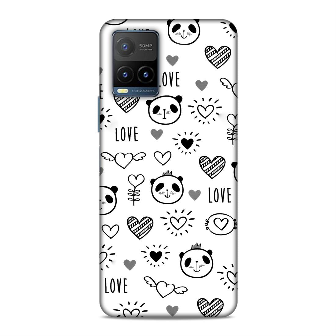 Heart Love and Panda Hard Back Case For Vivo Y21 2021 / Y21A / Y21e / Y21G / Y21s / Y21T / Y33T / Y33s